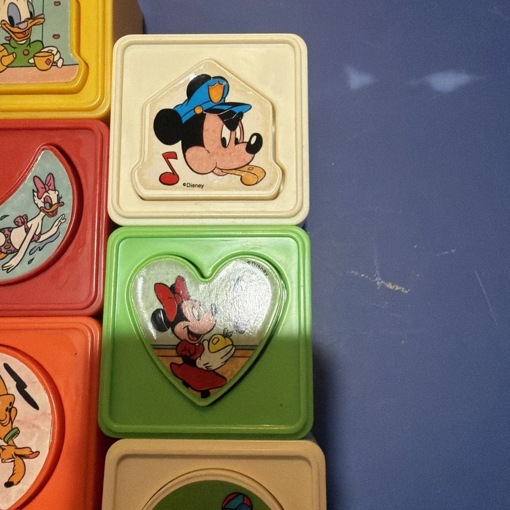 10 Vtg Playskool Walt Disney Mickey Mouse Match Up Matching Puzzle Cubes 1987‎